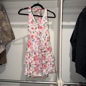 Trixxi White Floral Halter Dress with Pink & Green Accents